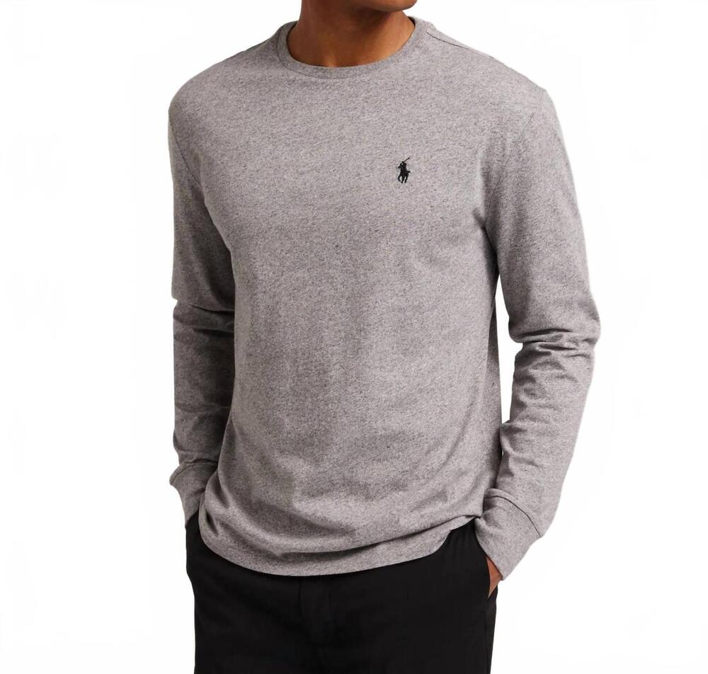 NEW RALPH LAUREN soft cotton crewneck long sleeve t-shirt in grey